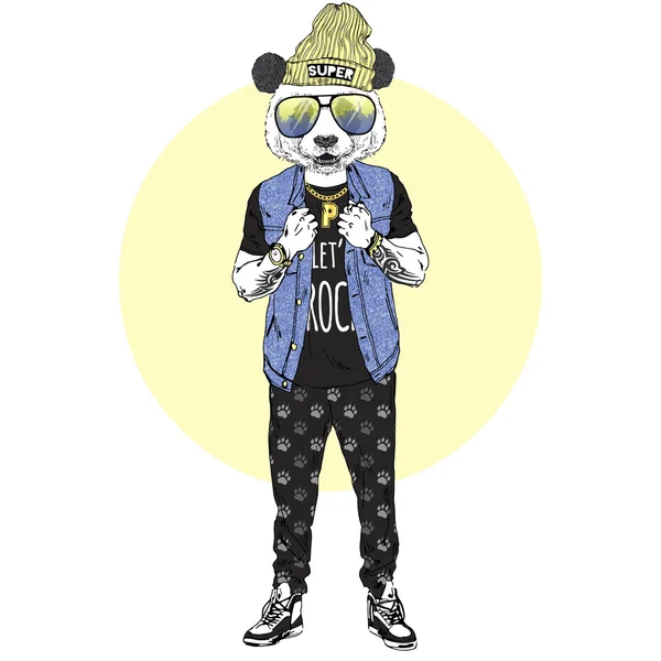 Панда хлопчик одягнений — стоковий вектор