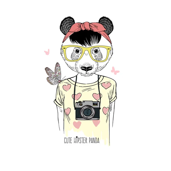 Mignon panda fille hipster — Image vectorielle