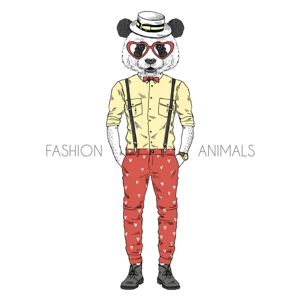 Panda gekleed in neovintage stijl — Stockvector