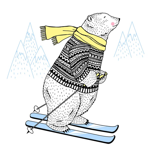 Eisbär-Skifahrer — Stockvektor