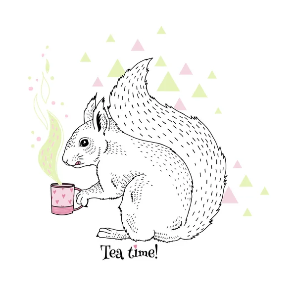 Eichhörnchen mit Tasse Tee — Stockvektor