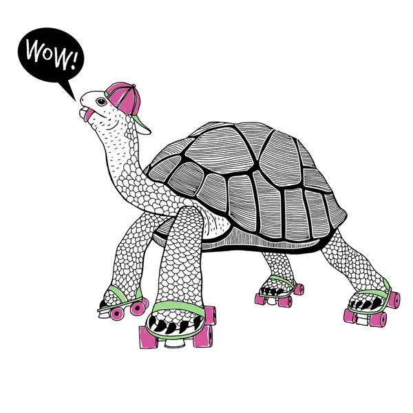 Turtle on rollerskates illustration — Stockvector