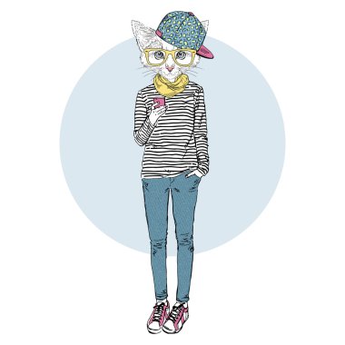 mobile ile çizgili top Cat genç kız