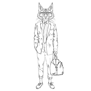 Yaz takım elbise giymiş kedi adam