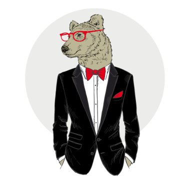 smokin içinde giyinmiş ayı adam