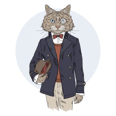 retro tarzı giyinmiş kedi