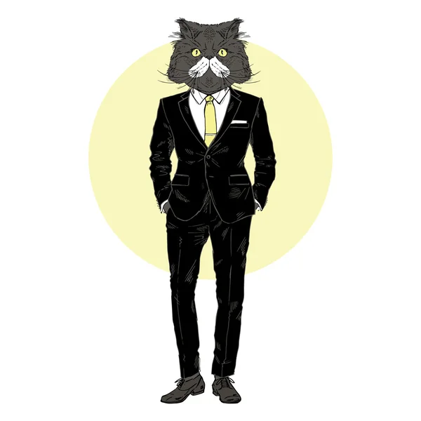 Gato disfrazado de traje — Vector de stock