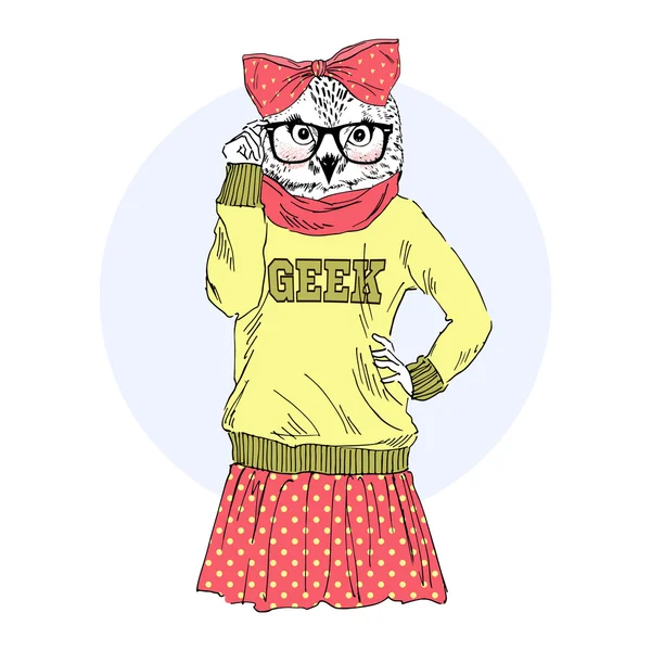 Búho nerd chica — Archivo Imágenes Vectoriales