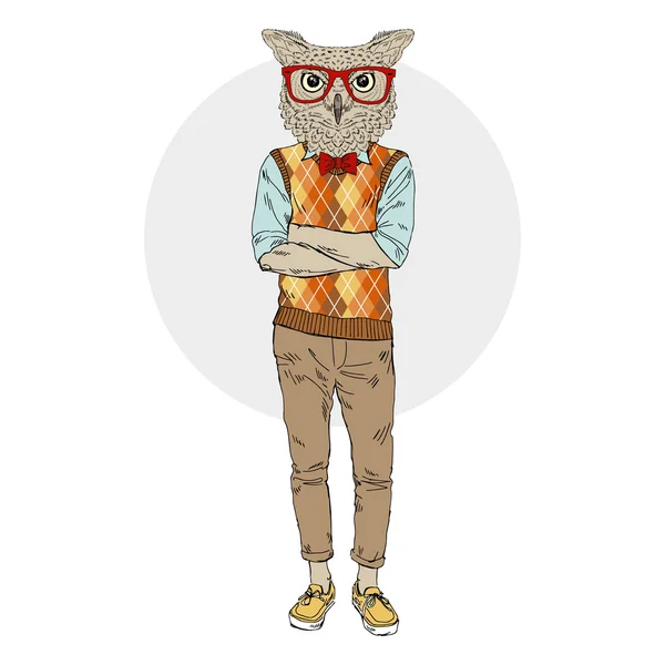 Homem coruja nerd hipster —  Vetores de Stock