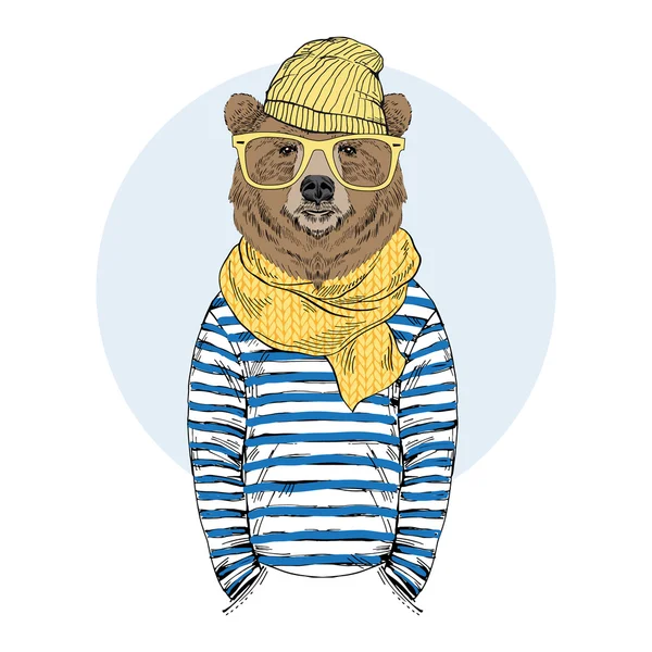 Funny bear dressed up in frock — Stock Vector