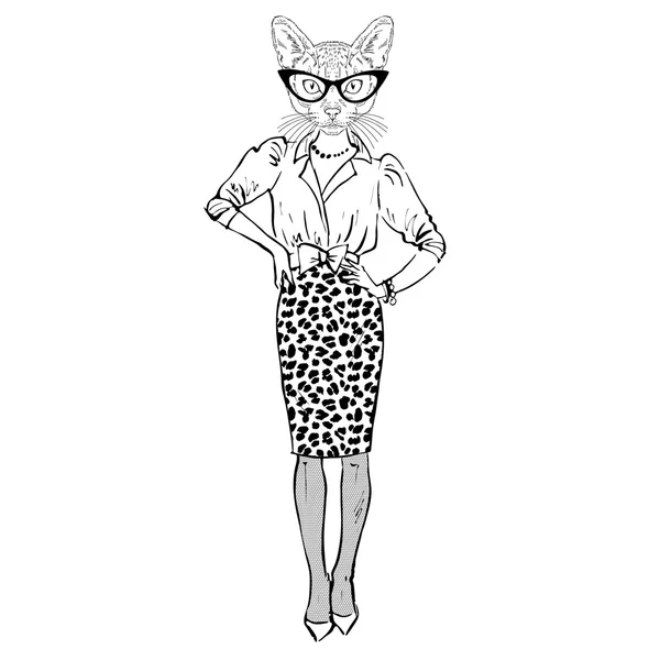 ファッション女性の猫 — ストックベクタ