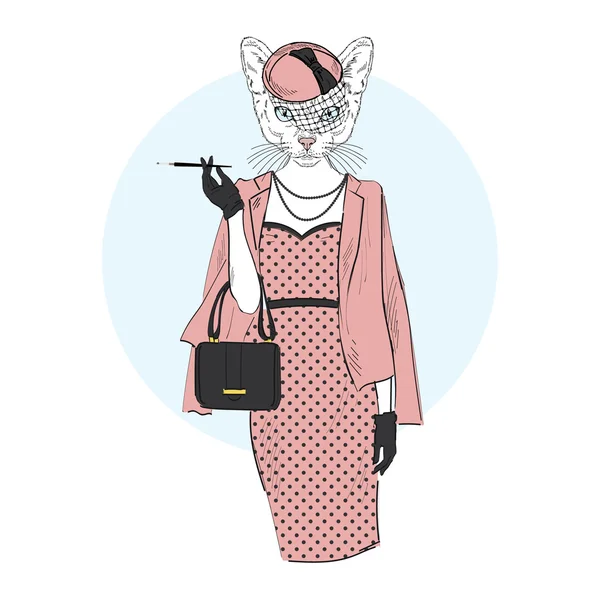 Moda elegante gato mujer — Vector de stock