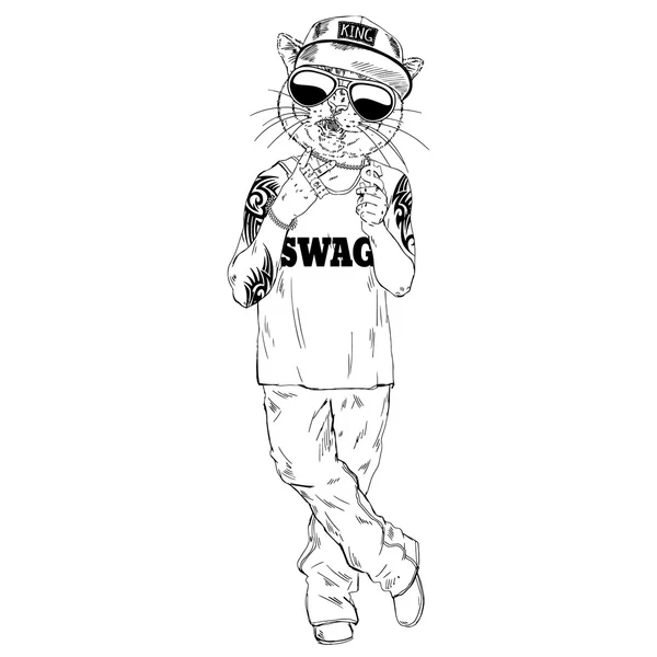 Chat habillé dans le style swag — Image vectorielle