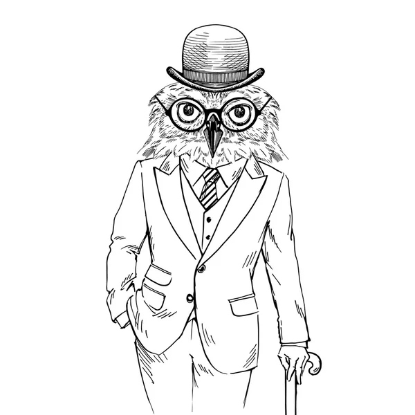 Hibou habillé en costume de tweed vintage — Image vectorielle