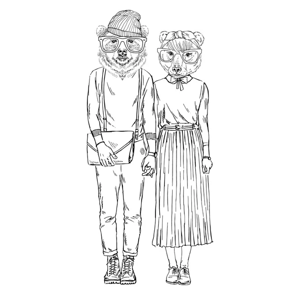 Joli couple hipster d'ours — Image vectorielle
