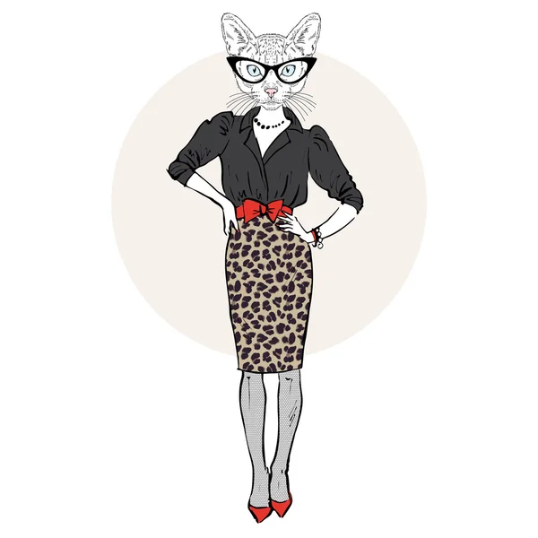 Fashion cat lady woman — Stock Vector