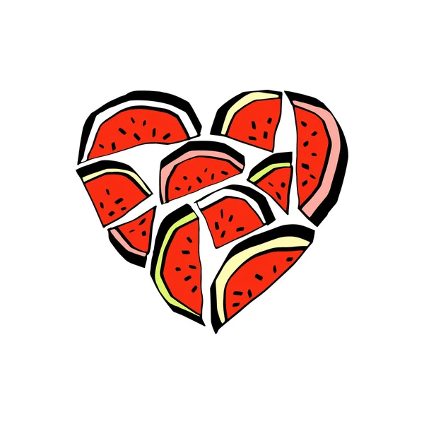 Watermelon heart print — Stock Vector
