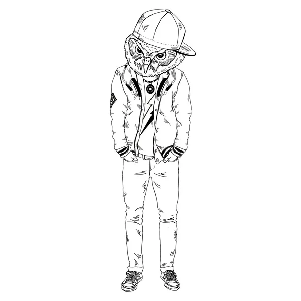 Uil in hip hop stijl gekleed — Stockvector