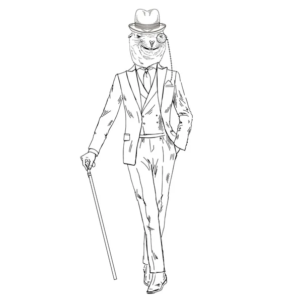 Elegante zeeleeuw gentleman met wandelstok — Stockvector
