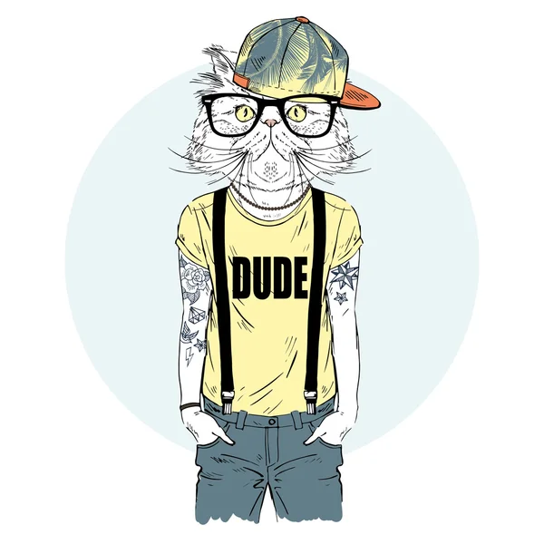 Gato persa hipster con tatuaje — Vector de stock