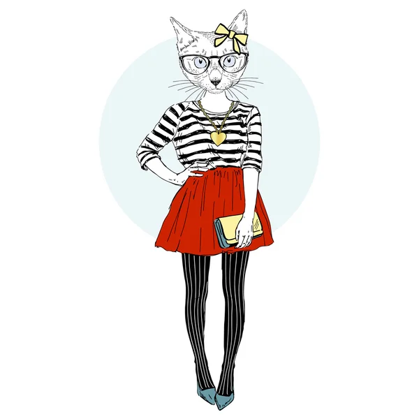 Carino gatto hipster ragazza — Vettoriale Stock