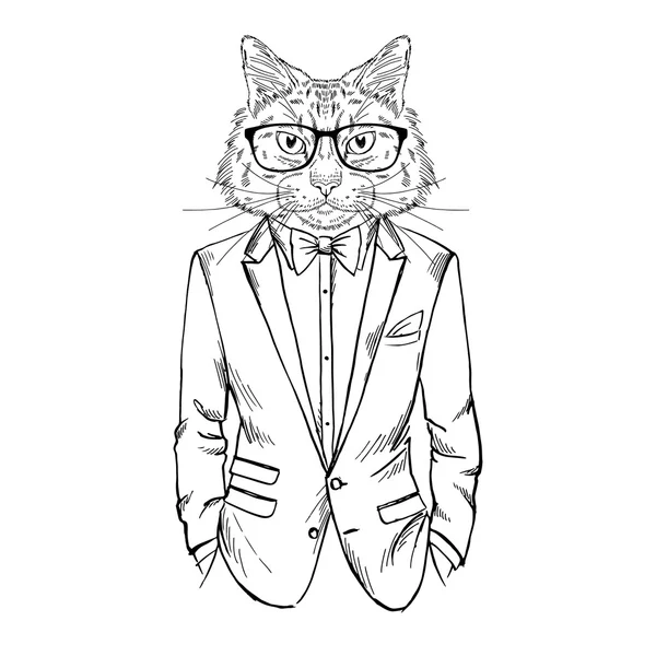 Cat dressed up in tuxedo — Stock Vector