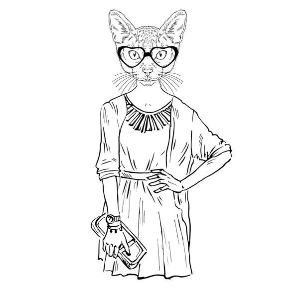 Gatto ragazza hipster — Vettoriale Stock