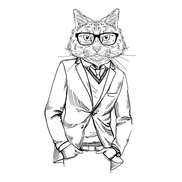 Kat gekleed in tweed jas — Stockvector