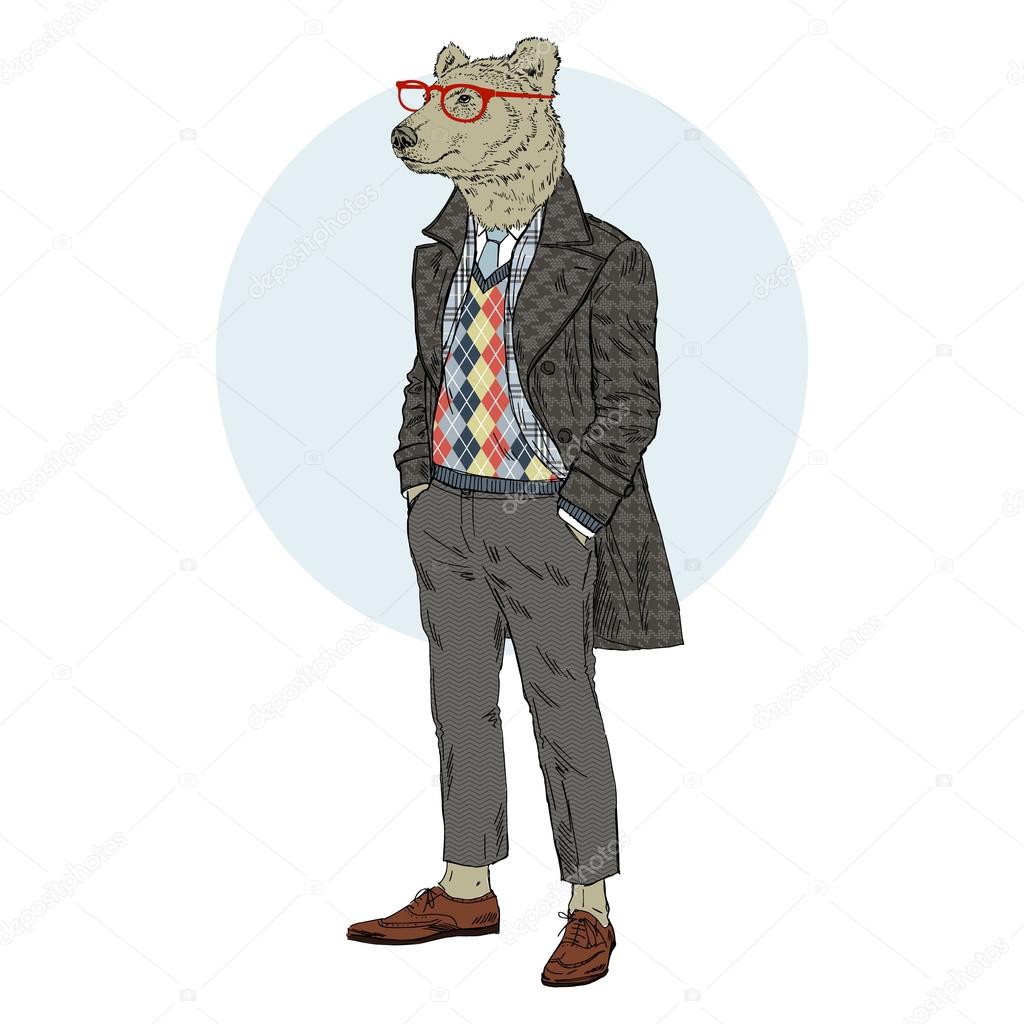 Bear man dressed up in coat Stock Vector by ©olga.angelloz 114972636, image size:1024x1024