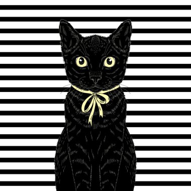 black cat on stripy background clipart