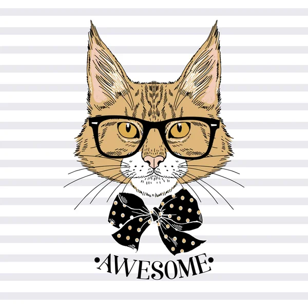 Maine coon gato en gafas y arco — Vector de stock