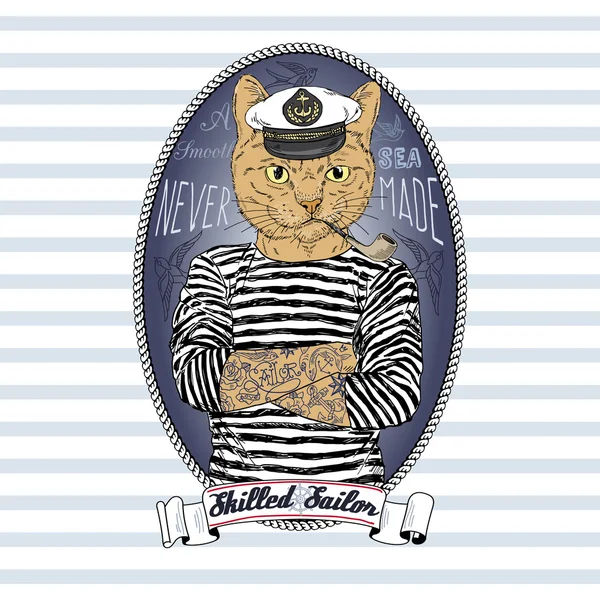 Gato rojo marinero — Vector de stock