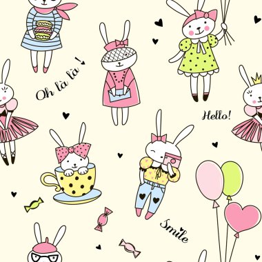 Sevimli tavşan karakter seamless modeli.