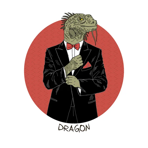 Dragon gekleed in smoking — Stockvector