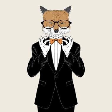 fox dressed up in tuxedo