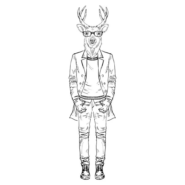 Deer hipster dressed up — Stock Vector