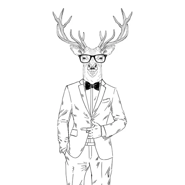 Deer man dressed up in tuxedo — Stock Vector