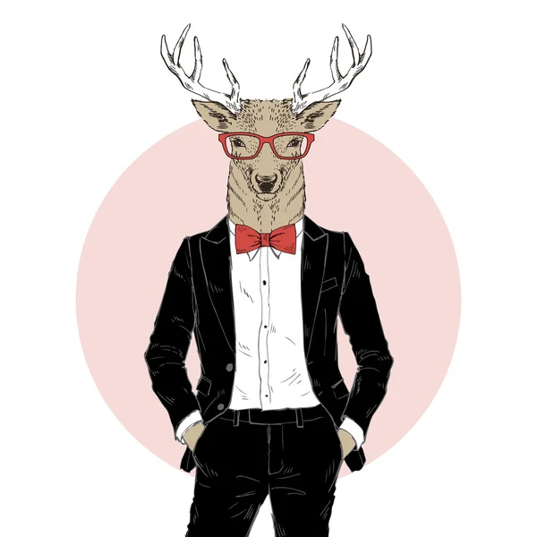 Deer man dressed up in tuxedo — Stock Vector