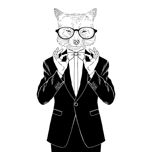 Fox dressed up in tuxedo — Stock Vector