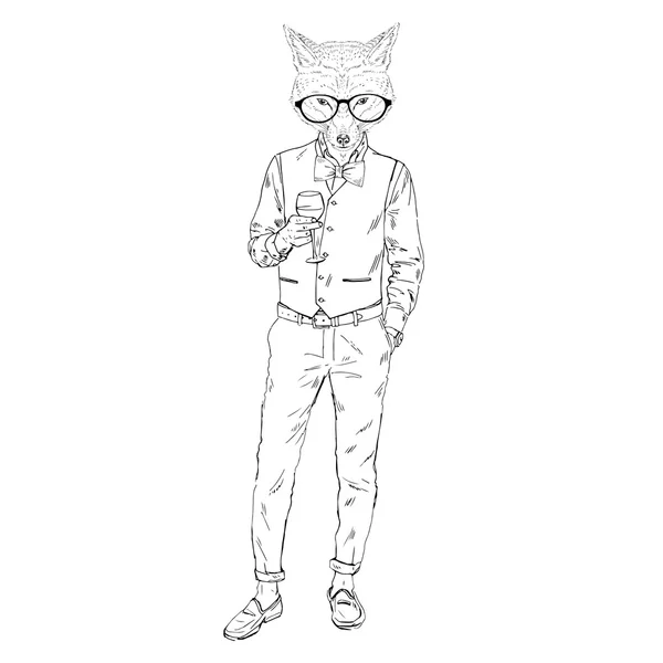 Homme renard habillé dans un style rétro — Image vectorielle