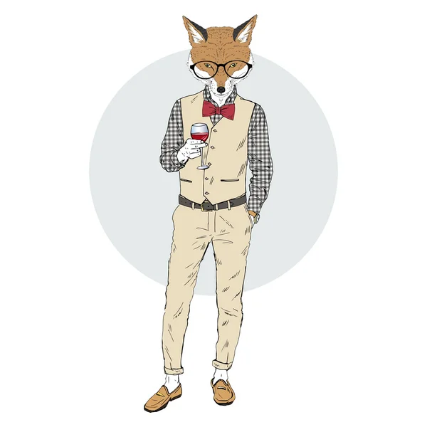 Fox férfi öltözött fel a retro stílus — Stock Vector