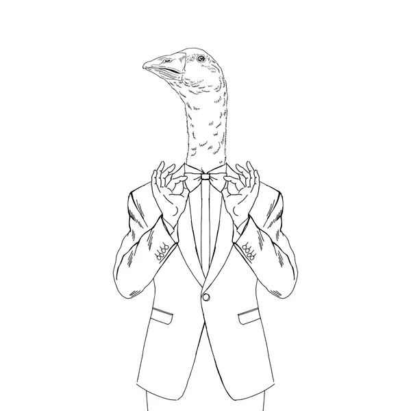 Goose dressed up in tuxedo — Stock Vector