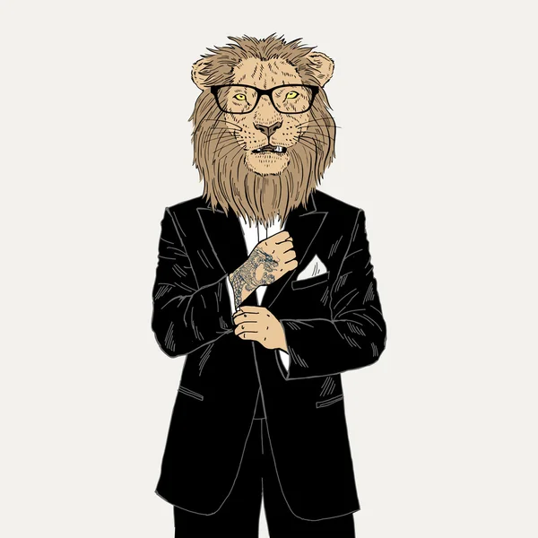 Lion dressed up in tuxedo — Stock Vector