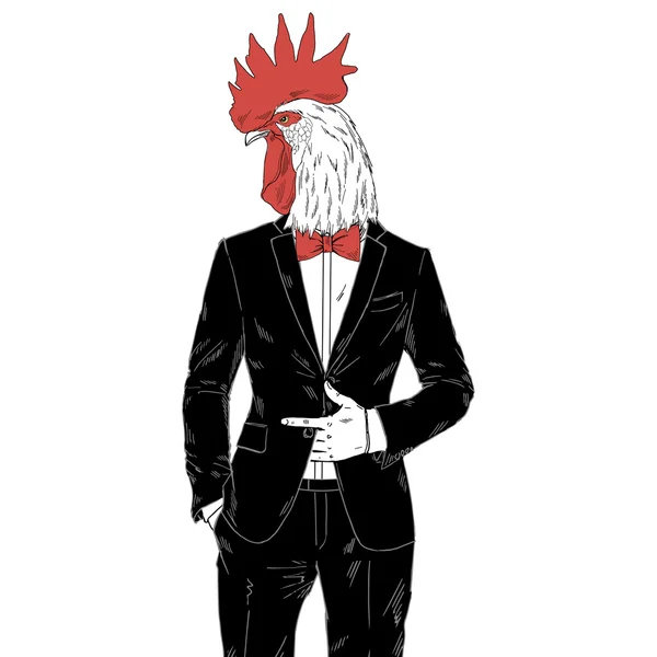 Coq habillé en smoking — Image vectorielle