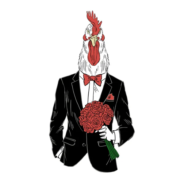 Dressy rooster with flowers — Stock Vector