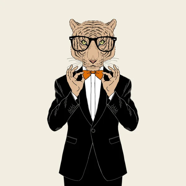 Tijger gekleed in smoking — Stockvector