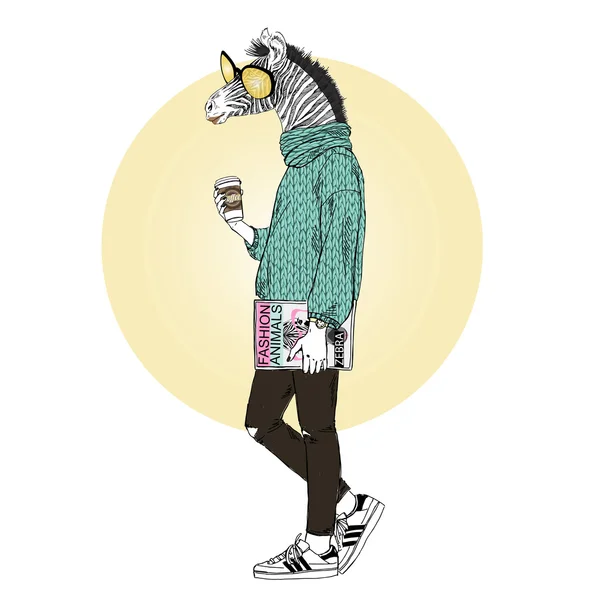 Zebra gekleed in gebreide pullover — Stockvector