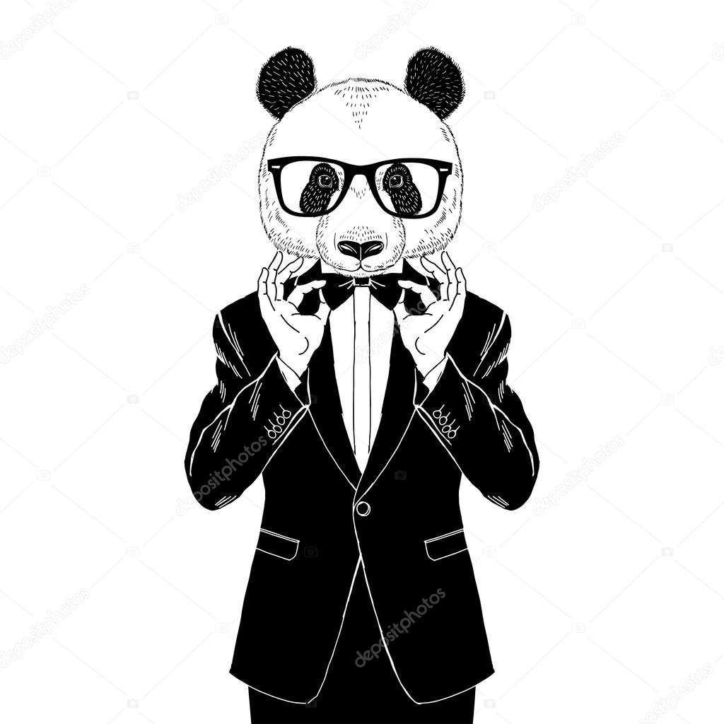 Panda dressed up in tuxedo ⬇ Vector Image by © olga.angelloz | Vector