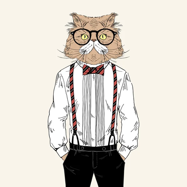 Persian cat dressed up in classy style — Stock Vector