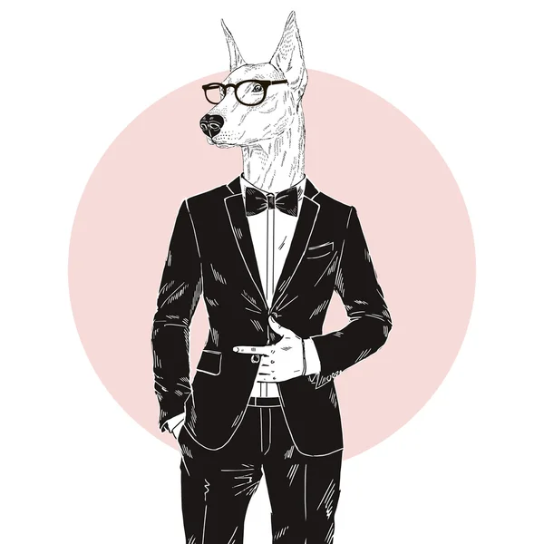 Doberman vestito in smoking — Vettoriale Stock